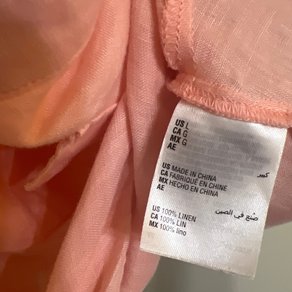 INC International Concepts Peach Pink 100% Linen Twist Front Roll Tab Blouse L - Picture 5 of 6